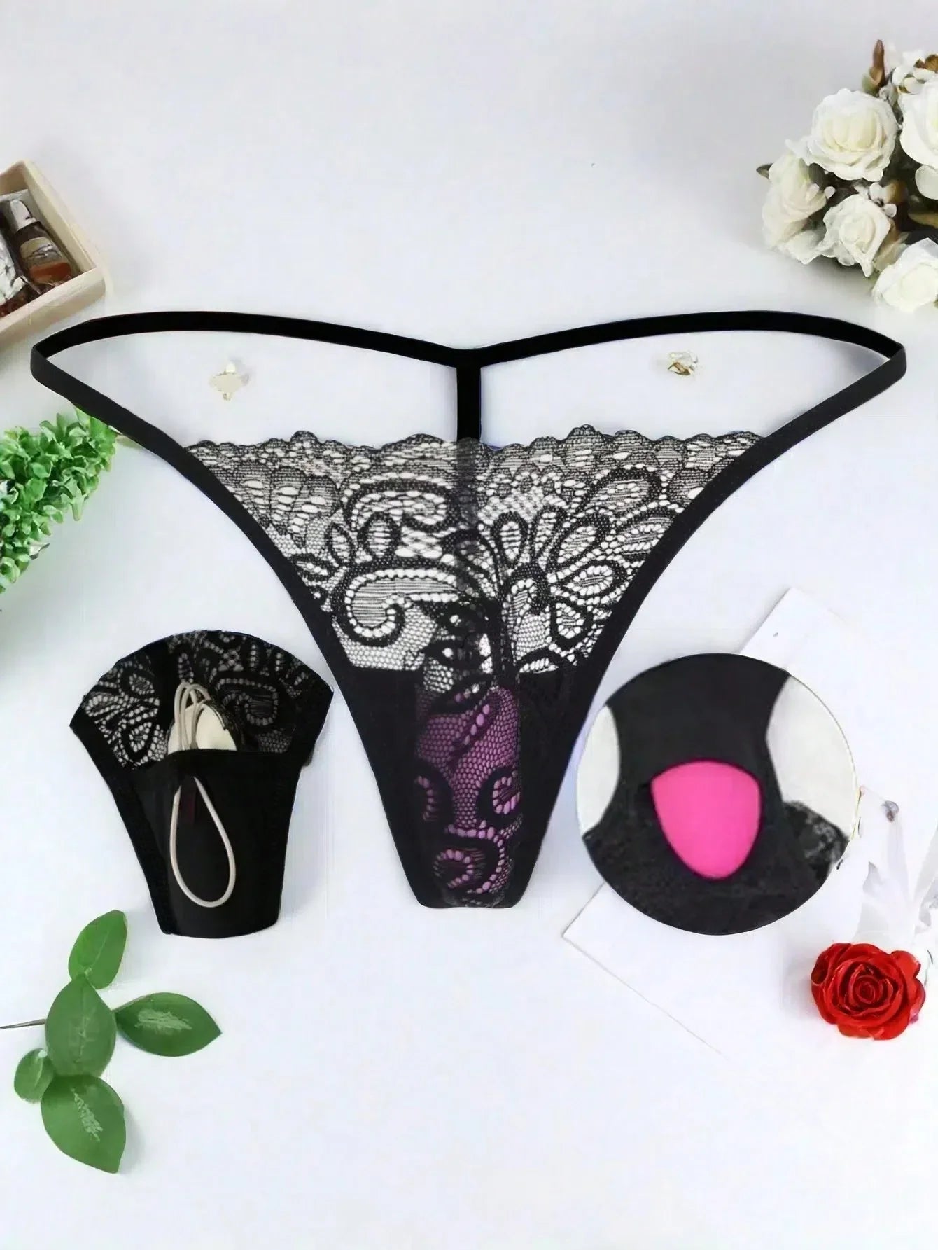 Lovely Lace Floral See-Through G-String Panties With Toys Compatibilit ...