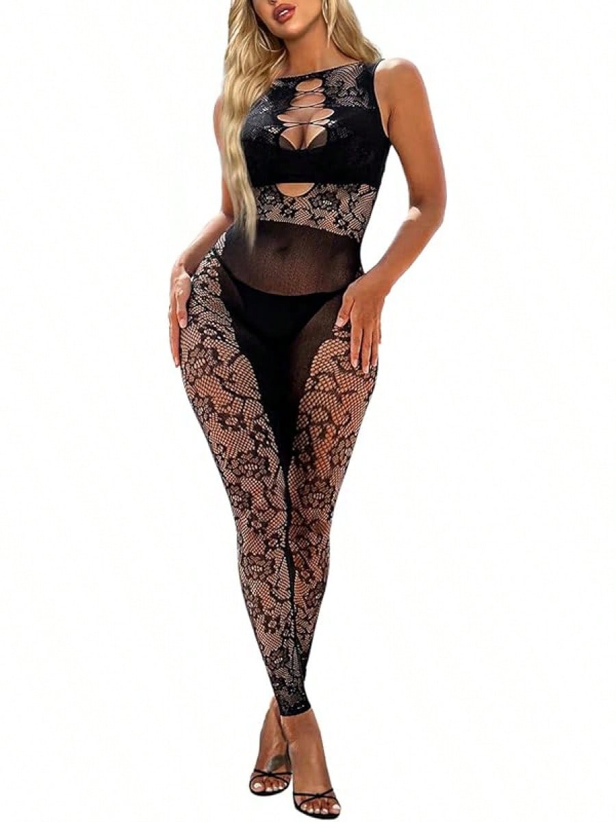 Buitifo Womens Fishnet Bodystocking Plus Size Crotchless Bodysuit Sexy Tights Soft Nightwear Lingerie