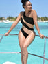 NewWomen One Piece Bikini Irregular Stripe Color Block Sexy Perspective Swimsuit Bathing Summer Clothes