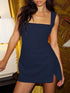Vintage Stylish Square Neck Split Fitted Romantic Slip Dress Dress, Party Dress, Wedding Guest Dress