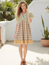 NewWomen's Maternity Plaid Dress Ruffled Short Sleeve V-Neck Loose Short Dress Pregnancy Clothes