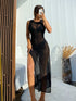 NewWomen See Through Mesh Long Dress Beach Coverups High Split Bikini Cover Up Dresses