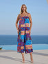 NewWomen Spaghetti Strap Jumpsuits Retro  Print Sleeveless Summer Wide-Leg Rompers Overalls
