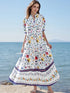 NewWomen Long Dress, 3/4 Sleeve Dress V Neck Leaves Print Loose Summer Casual Swing Dress