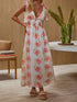 NewWomen Floral Tie Shoulder Dress Deep V Neck Smocked Waist Sleeveless Backless A-Line Long Tank Dress