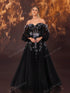 NewDELLA COUTURE Women's Summer Black Sheath Bishop Sleeve Mesh Evening Gown Gorgeous Delicate Embroidery Applique Decorative Floor Long Dresses For Gatherings, Parties,Prom And Other Formal Occasions Cocktail Party Long Dress