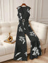 Franclia Fashion Elegant Versatile Cinched Waist Sleeveless Black Floral Print Wide Leg Pants For Women, Spring/Summer