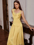 NewWomen's New Summer Solid Color Spaghetti Strap Lace Splicing Evening Dress, Cream Yellow Dress, Graduation Dress, Wedding Guest Dress, Party Dress