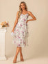 NewCascading Ruffles Floral Print V-Neck A-Line Chiffon Midi Dress