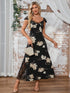 NewRuffle Floral Print V-Neck A-Line Lace Printed Fabric Maxi Dress