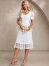 NewColumn Lace Midi Dress  Plain    Elegant    Zipper  Contrast Lace  Ruffle    Wedding    Summer