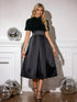 NewHigh Neck Short Sleeve A-Line Satin Sequin Midi Dress