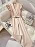 NewFranclia Women's French Style Elegant Ruffle Collar Belted Wide Leg Jumpsuit With Romper Design, Spring/Summer