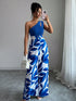 NewElenzga Women's Asymmetrical Neck Floral Print Straight Leg Jumpsuit