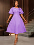 Women's Rose Jacquard Commuting Embossed Elegant Short Sleeve A-Line Puff Sleeve Cocktail Party Graduation Dress,For Birthday, Wedding Guest, Graduation, Dinner, Homecoming